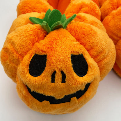 Pantuflas de felpa con forma de calabaza de Halloween para dormitorio de mujer