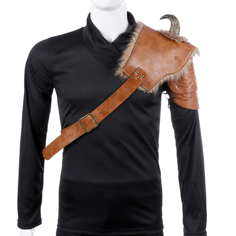 Disfraz de cosplay de Halloween para hombre, armadura vikinga medieval, hombros descubiertos