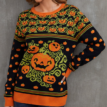 Sweater Women's Halloween Cozy Cartoon Jacquard Sweater