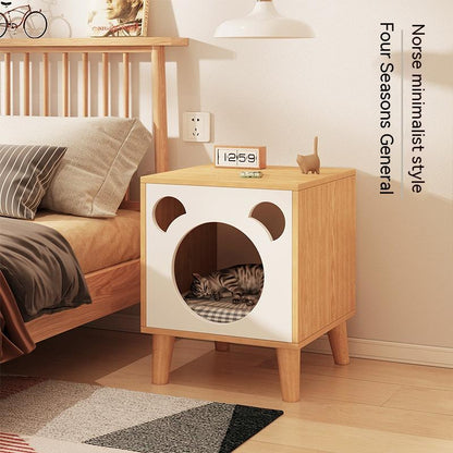 Solid Wood Leg Cat Nest Bedside Table Simple Modern