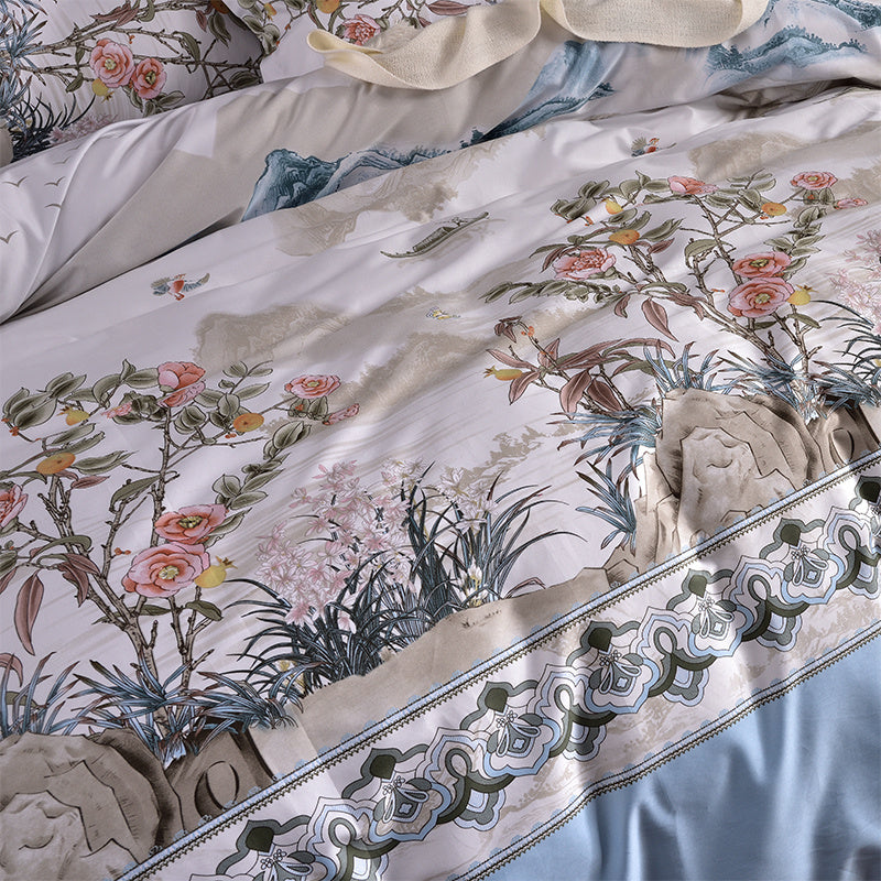 Fashionable High-end Satin Pastoral Plant Printing Duvet Cover Bed Linen And Bedding