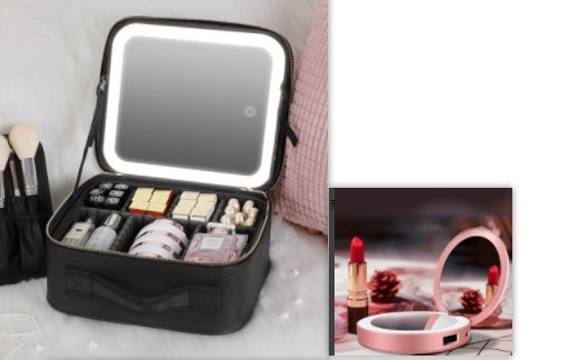 Trousse à cosmétiques LED intelligente avec miroir, sac à cosmétiques de grande capacité, sac de rangement Portable à la mode, sacs de maquillage de voyage