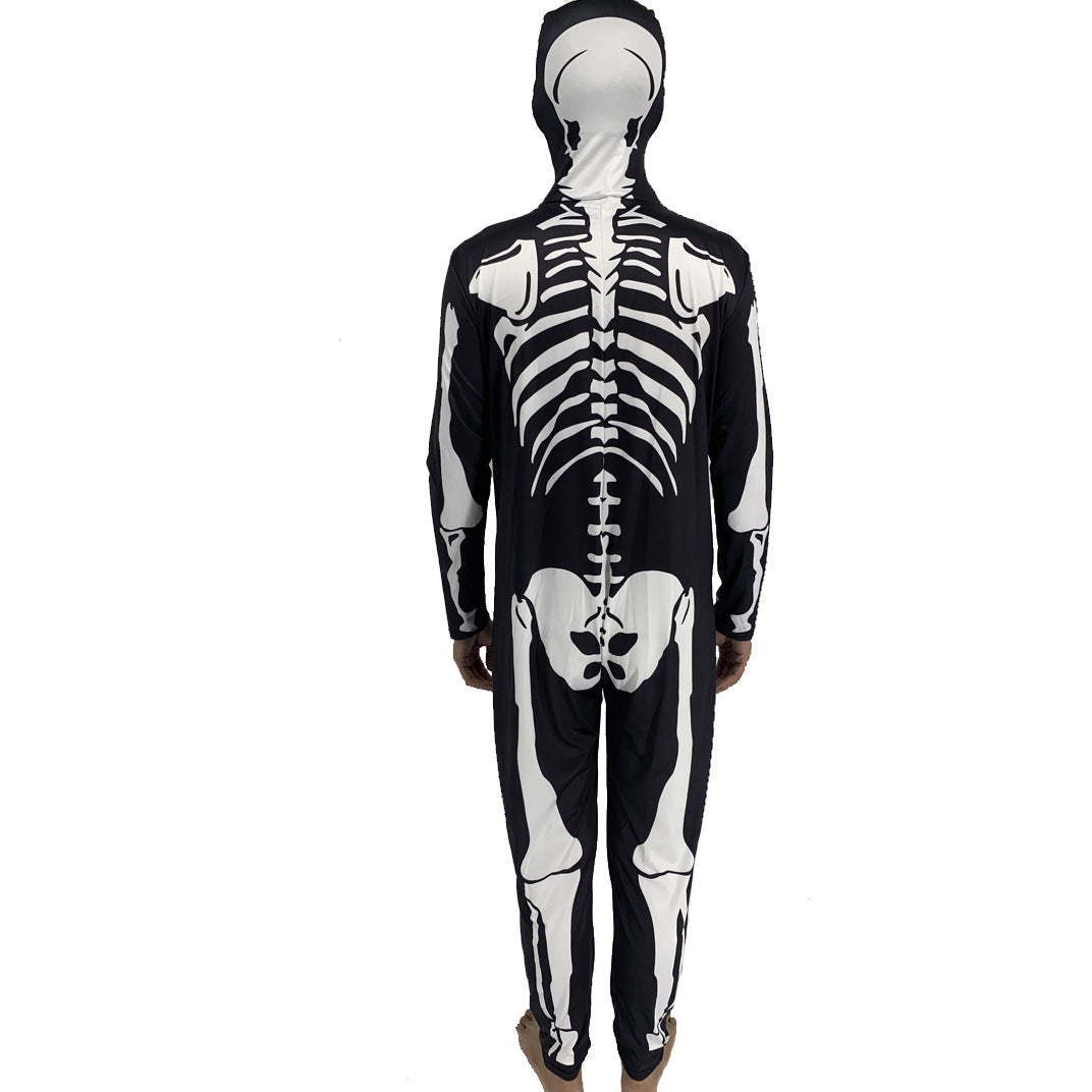 Halloween Carnival Skeleton Zipper Hooded One-piece