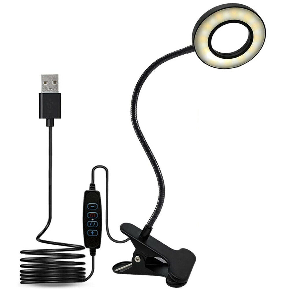 Lámpara de escritorio con clip LED brazo flexible USB regulable estudio lectura mesa luz nocturna