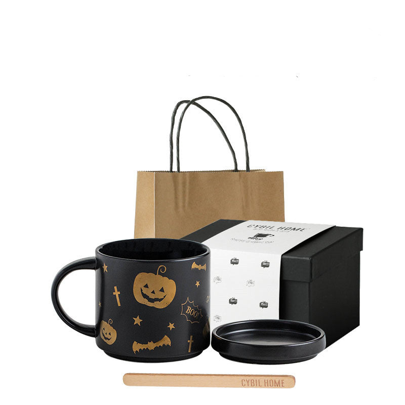 Tasse d'Halloween avec couvercle cuillère boîte-cadeau grande capacité en céramique