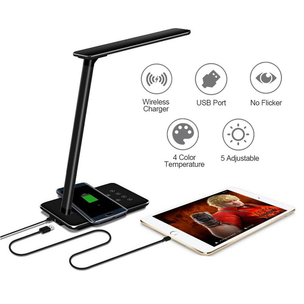 Lámpara de mesa LED con control táctil y atenuación.