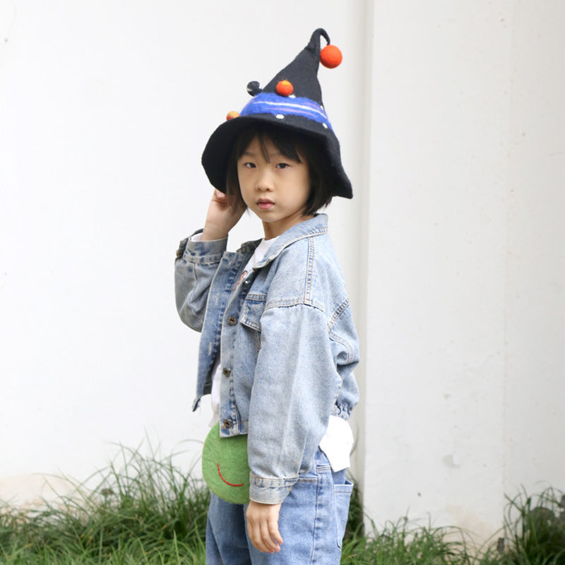 Halloween Harajuku Style Funny Street Spire Black Starry Hat Blue