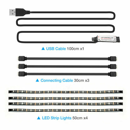 4x50CM USB 5V RGB LED bande lumière de fond Kit à distance pour lampe d'ordinateur TV