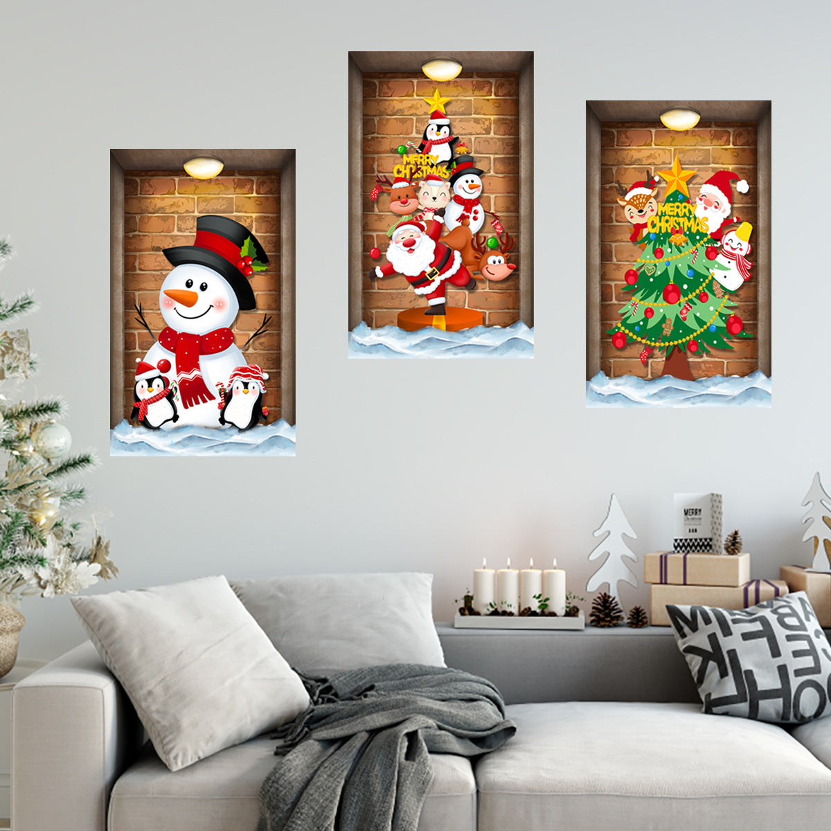 Cartoon Snowman Christmas Tree Home Decoration Wall Sticker