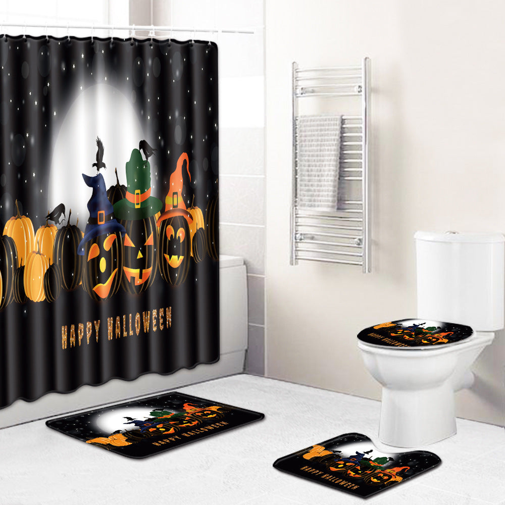 Juego de baño de Halloween, inodoro, cuatro piezas, alfombra para sala de estar y dormitorio