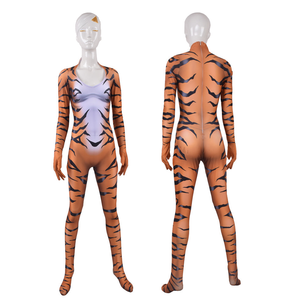 Halloween Girls Red Black Cat Cosplay Tiger Print Bodysuit