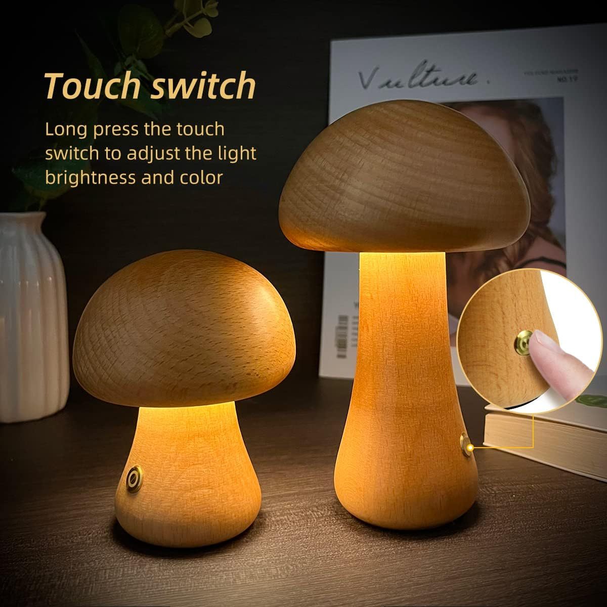 INS en bois mignon champignon LED veilleuse avec interrupteur tactile lampe de Table de chevet pour chambre chambre d'enfants dormir lampes de nuit décor à la maison