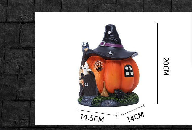 Halloween Witch Pumpkin House Decoration Ornaments Luminous Resin