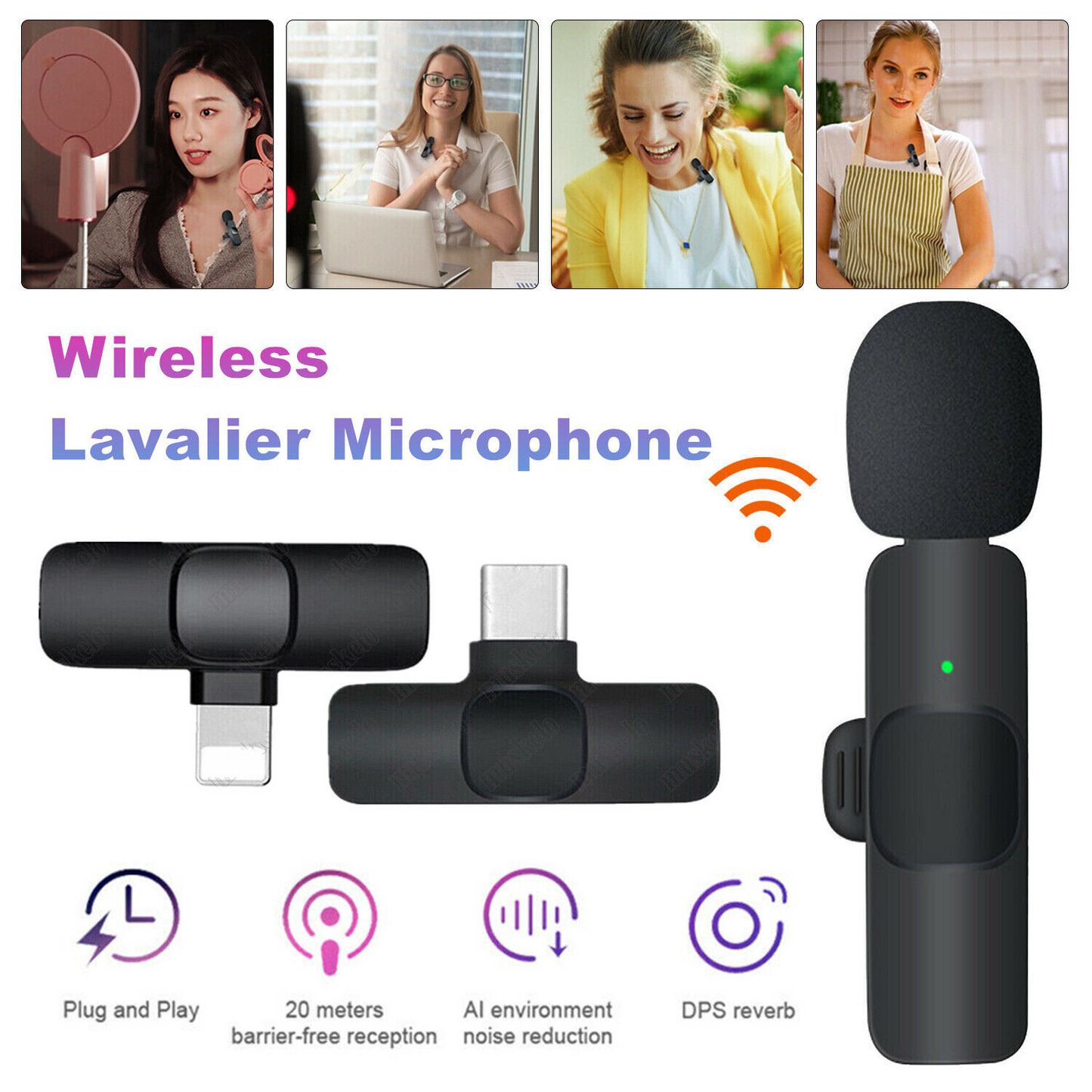 Micrófono de solapa Lavalier inalámbrico profesional para iPhone, iPad - Micrófono de grabación de condensador omnidireccional inalámbrico para entrevistas, vídeos, podcasts, vlogs, YouTube