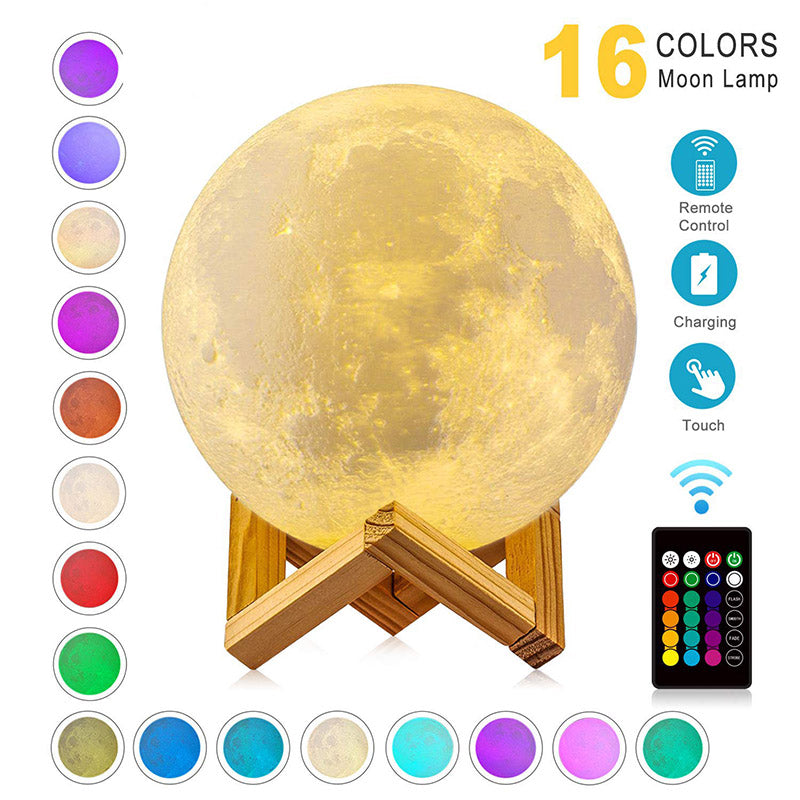 Veilleuses LED lampe de lune impression 3D clair de lune minuterie réglable Table de chevet rechargeable lampe de bureau veilleuse LED pour enfants 