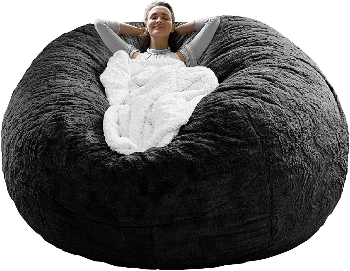 Housse de chaise en forme de sac, ce n'était qu'une housse, pas un pouf complet, grande housse ronde en velours PV doux et moelleux pour canapé-lit, meubles de salon, housse de canapé-lit paresseuse, 1,8 m, noir 