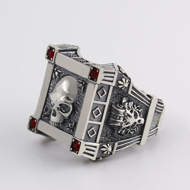 Anillo de calavera de Halloween con dibujos animados en plata de ley S925