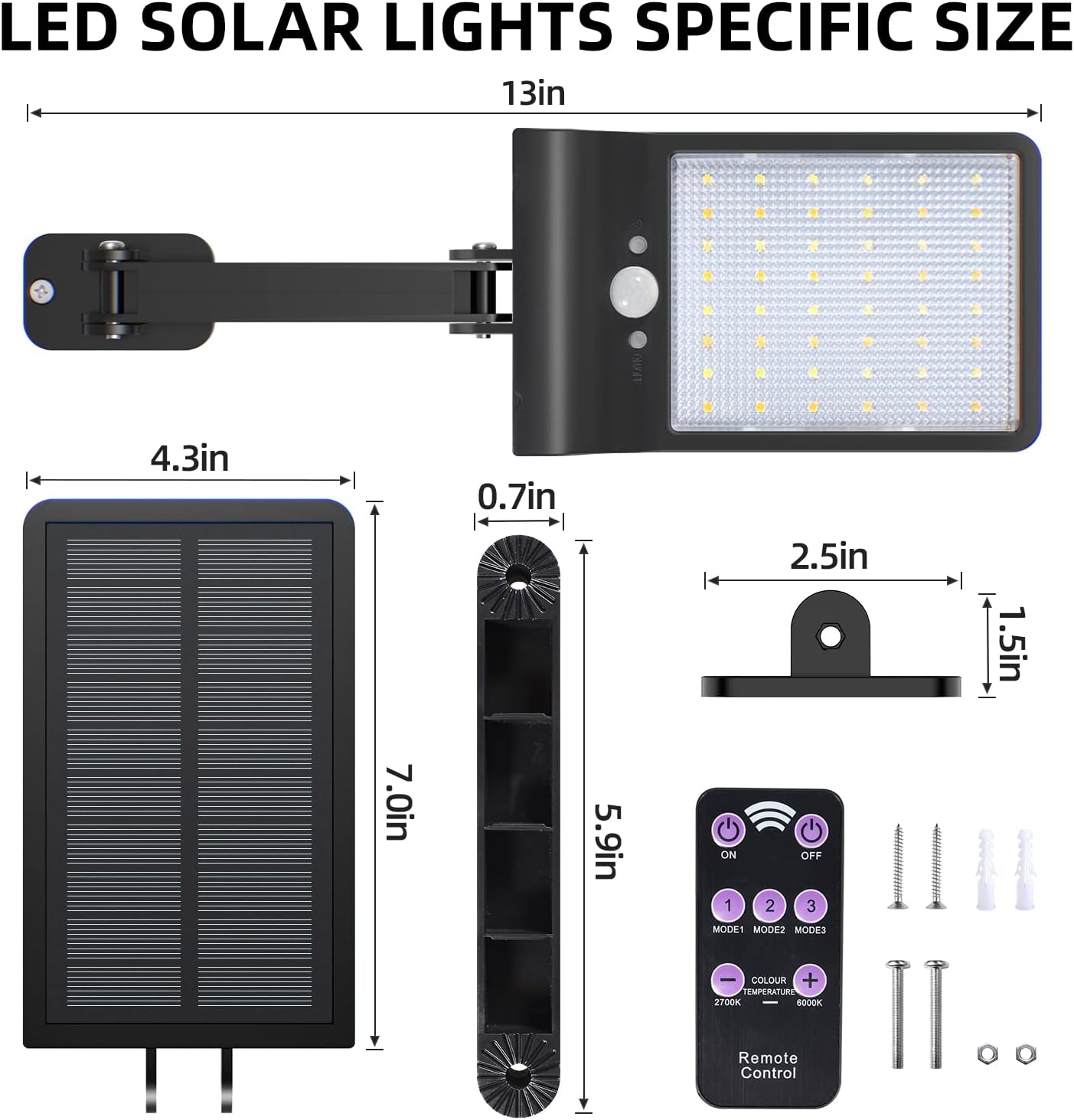 Paquet de 2 lumières d'inondation solaires extérieures sans fil 48 LED étanche avec capteur de mouvement de sécurité avec 3 Modes