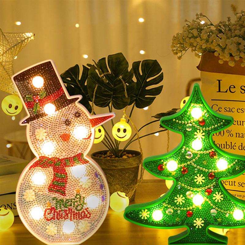 Decoración navideña Muñeco de nieve Árbol de Navidad Lámpara LED DIY