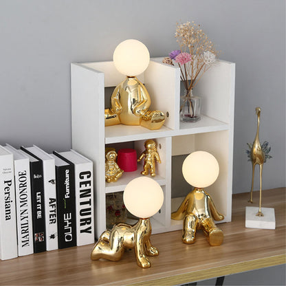 Creative And Lovely Children's Room Mini Electroplated Small Golden Man Night Light