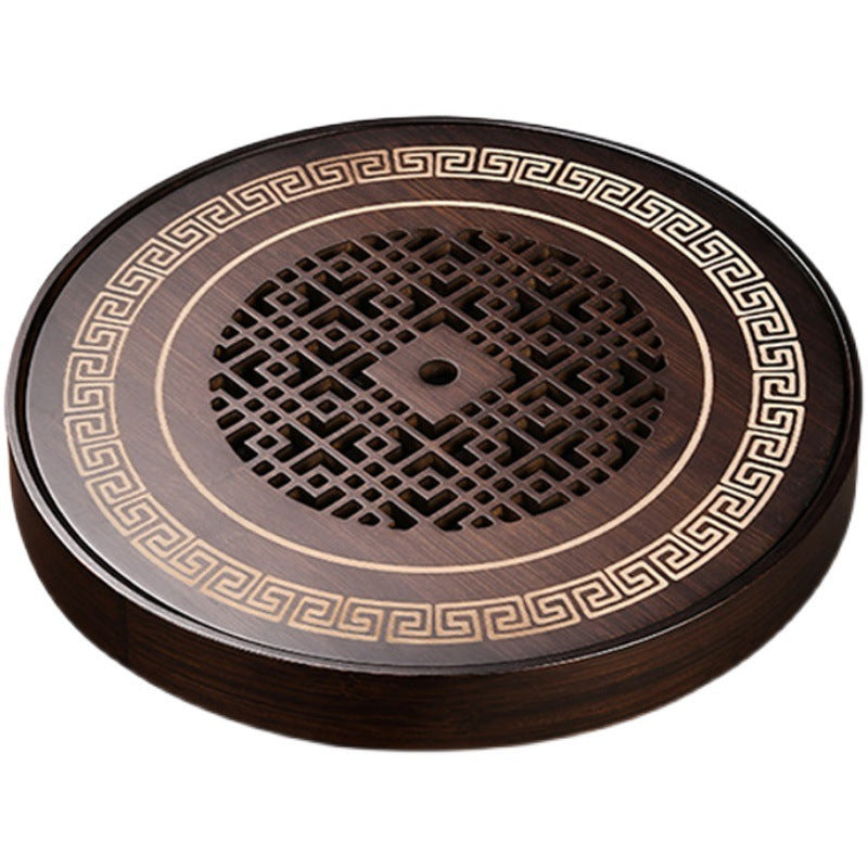 Bamboo Tea Tray Small Water Storage Retro Hollow Bubble Table Round