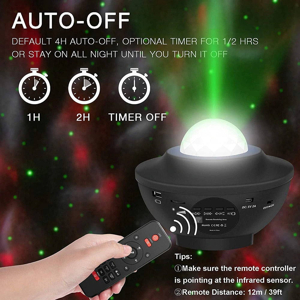 Proyector de luz LED de estrella con USB, luz nocturna con música, onda de agua estrellada, Bluetooth, activado por sonido, decoración de luz