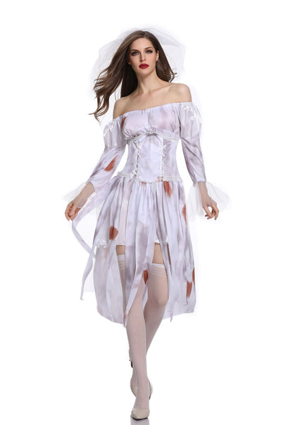 Costume d'Halloween avec robe de princesse en forme de crâne