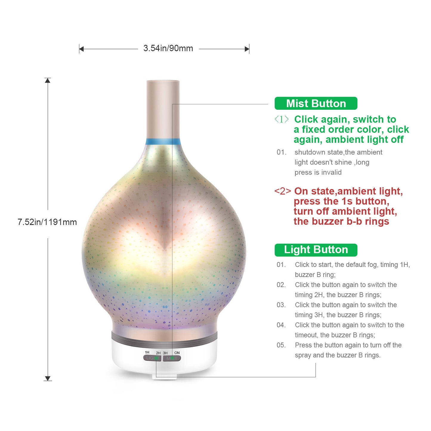 Humidificador de luz nocturna de niebla fría de aire de oficina en casa