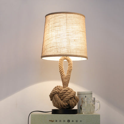 Metal Table Lamp American Retro Bedroom Fabric Craft Hemp Rope