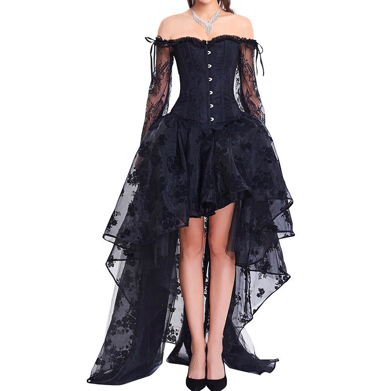 Halloween Christmas Style Court Corset Lace Off-shoulder Shaper Top Half-length Skirt Two-piece Suit