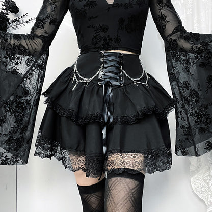 Halloween Party Style Slim Chain Cross Double Layer Gothic Skirt Women