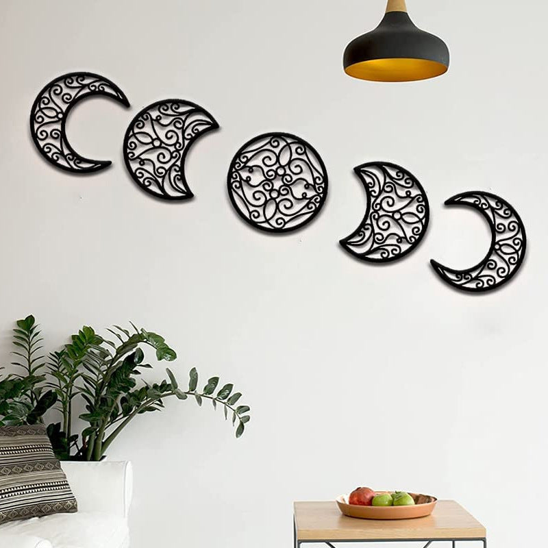 Juego de cinco piezas de decoración de pared con forma de luna bohemia