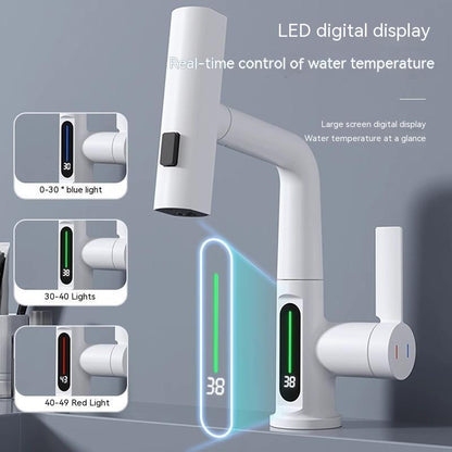 Grifo con pantalla Digital inteligente, grifo extraíble para lavabo, rotación de pantalla Digital de temperatura