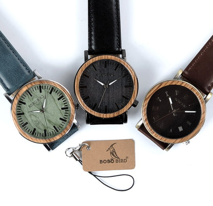 Reloj informal de madera con correa para hombre, mesa de madera, viento de jardín, cuarzo