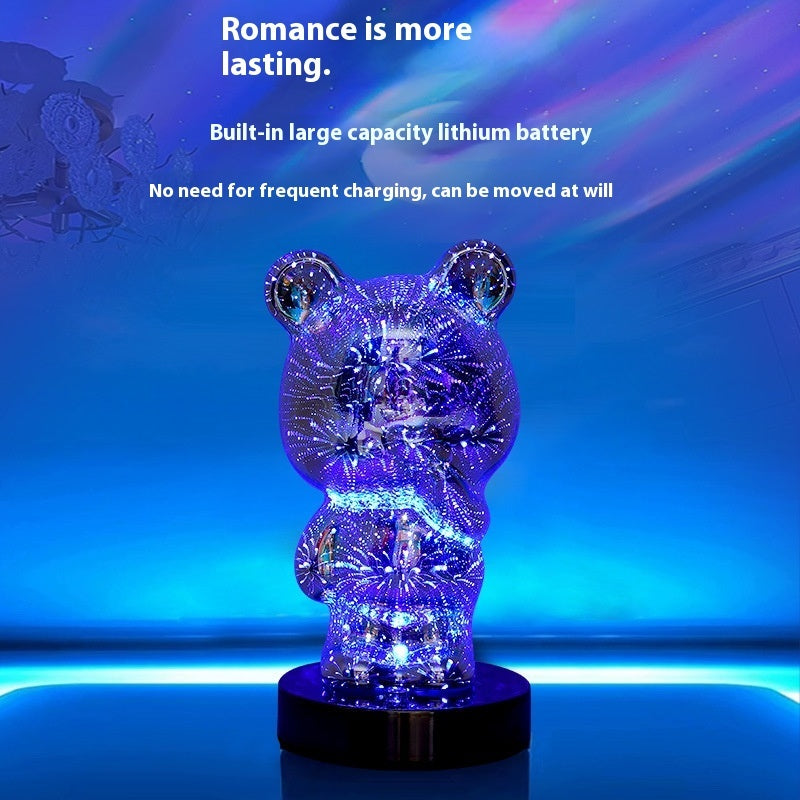 3D Glass Multicolor Fireworks Finger Bear USB Dream Atmosphere Bedside Lamp