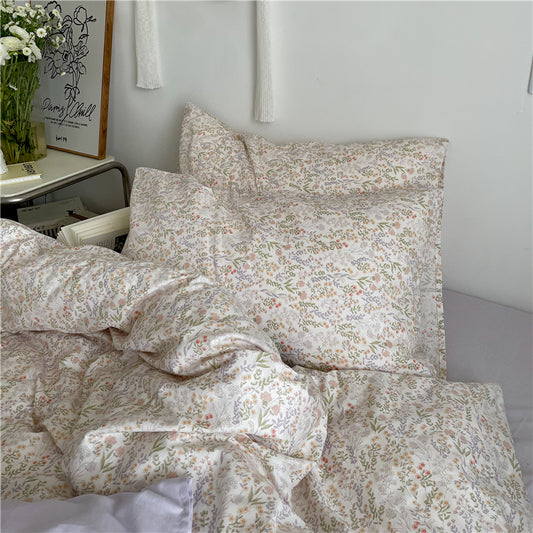 Ensemble de literie girly d'été 4 pièces en coton à fleurs, petit lit de jardin