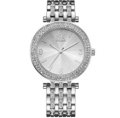 Relojes Shengke de lujo para mujer, marcas de relojes con esfera plateada de cristal, relojes de pulsera de diseño a la moda para mujer, relojes de pulsera para mujer, reloj femenino 