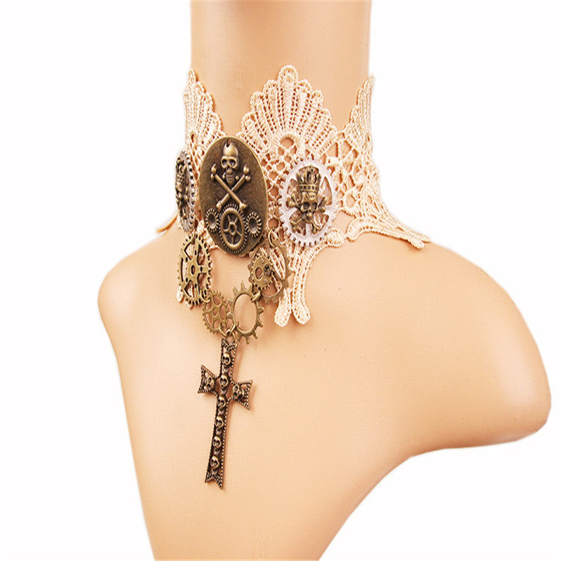 Collar con engranajes retro Steampunk Court, accesorios de calavera para Halloween