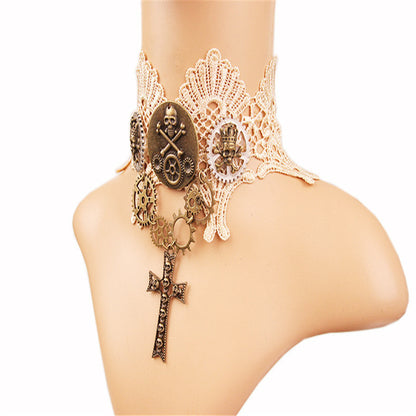 Collier Steampunk Court Retro Gear, accessoires de crâne pour Halloween