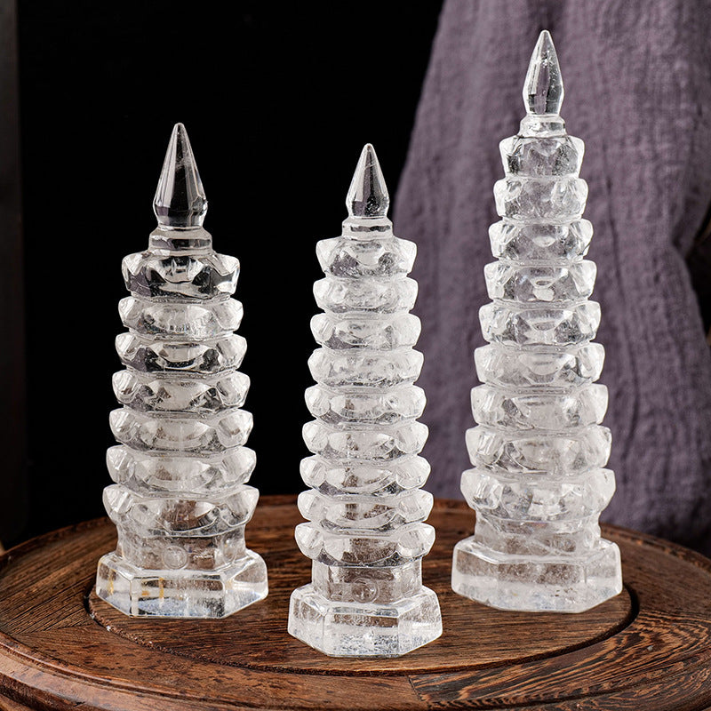 Natural White Crystal Man Cheong Pagoda Table Ornament