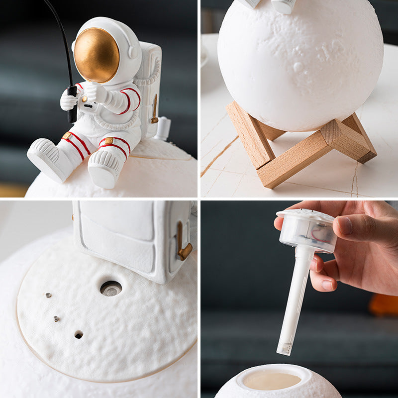 Figuritas de astronauta para decoración del hogar, humidificador de luz nocturna en miniatura de resina para hombre espacial, accesorios para máquina de niebla fría