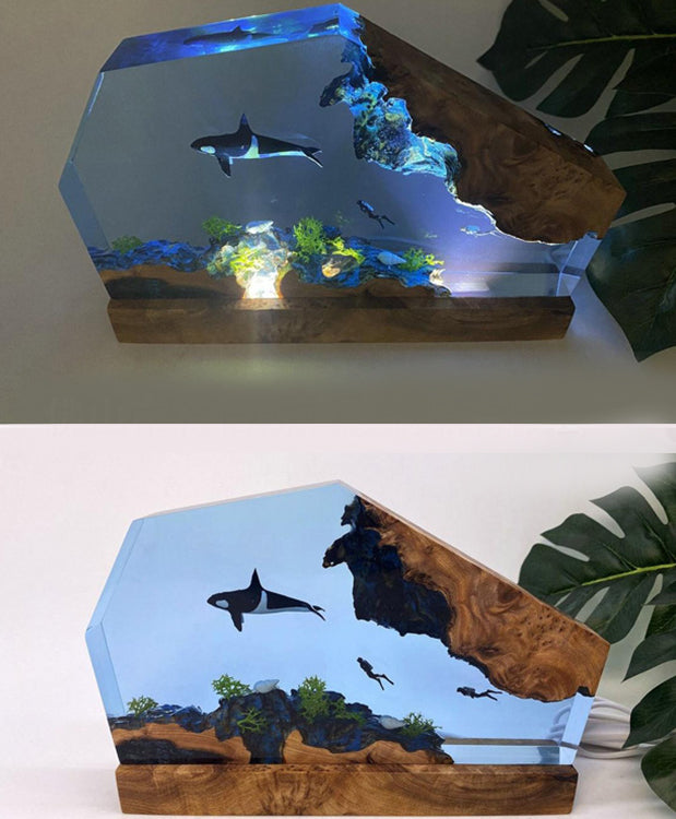 Petite lampe de nuit créative 3D en résine de baleine animale marine