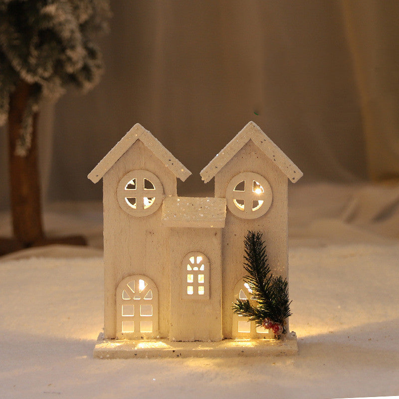 Christmas Decorations Wooden Luminous House Scene Layout