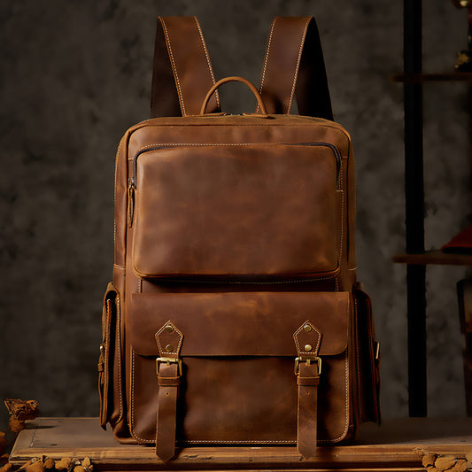 Handmade First Layer Cowhide Backpack Men's Retro Leather