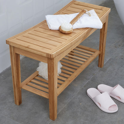 Taburete de baño de bambú, estante de almacenamiento de madera maciza, sala de estar multifuncional para el hogar