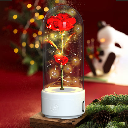 Creative 2 en 1 Rose Fleurs Lumière LED Et Haut-Parleur Bluetooth Cadeau De Saint Valentin Rose Lumineuse Veilleuse Ornement Dans Un Couvercle En Verre