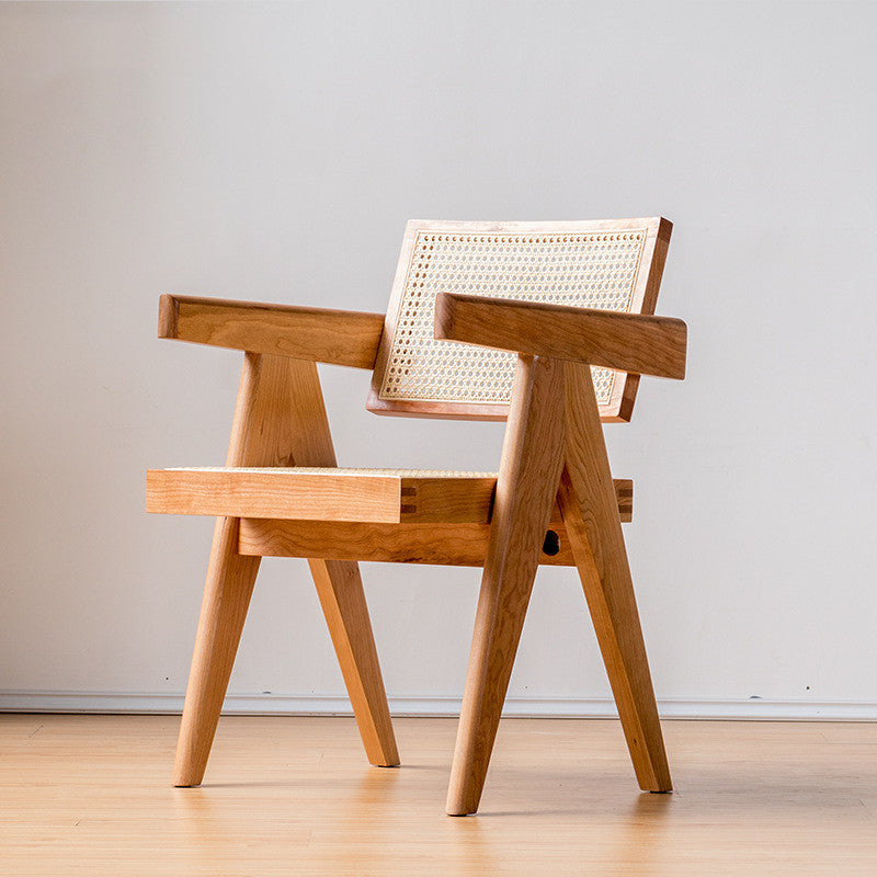 Chaise de salle à manger en rotin vintage en bois massif