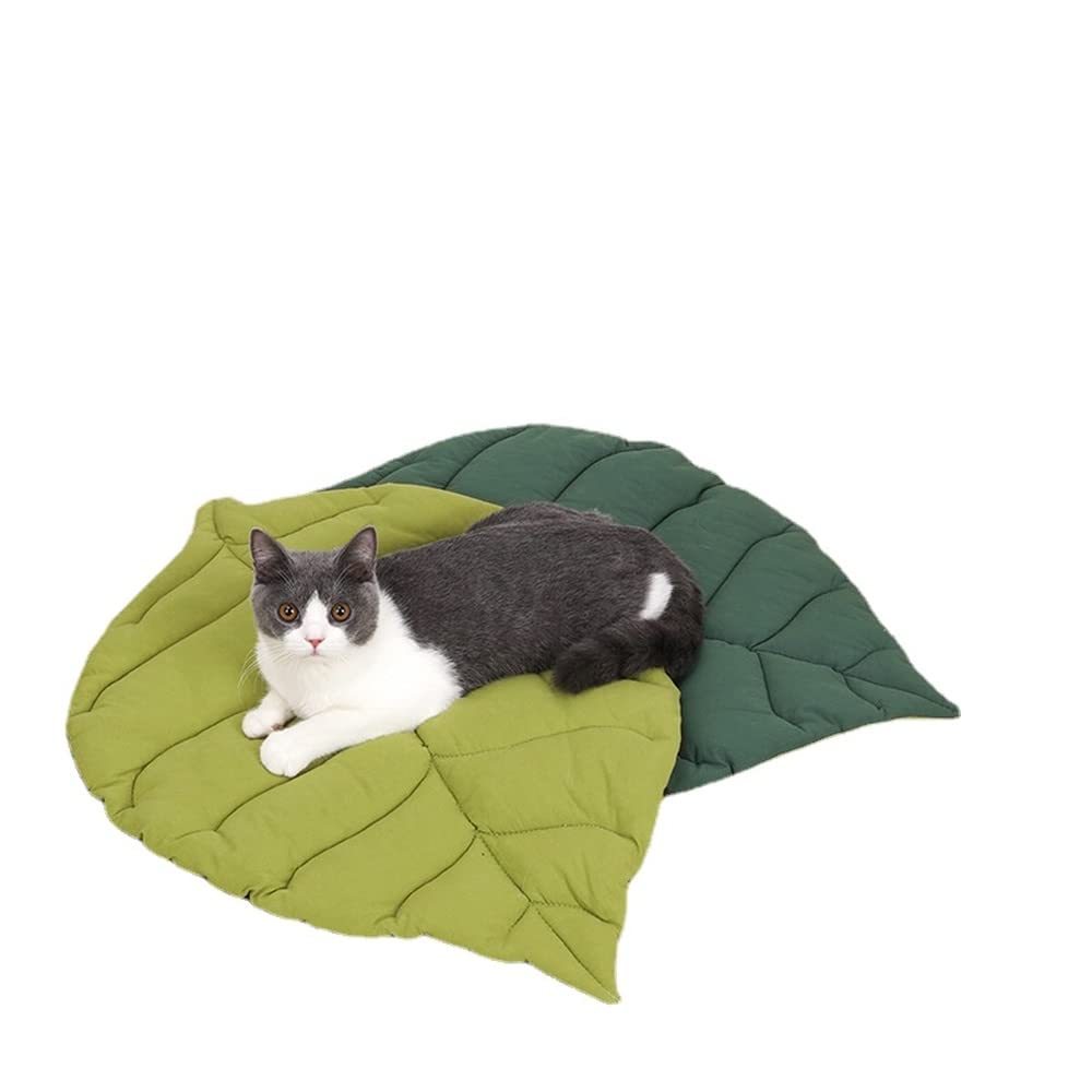 Matelas pour chat en forme de feuille Nid pour chat et chien Double face disponible Tapis de sol Housse de protection Coussin chaud et confortable Lit pour chat de dessin animé Accessoires chauds d'intérieur 