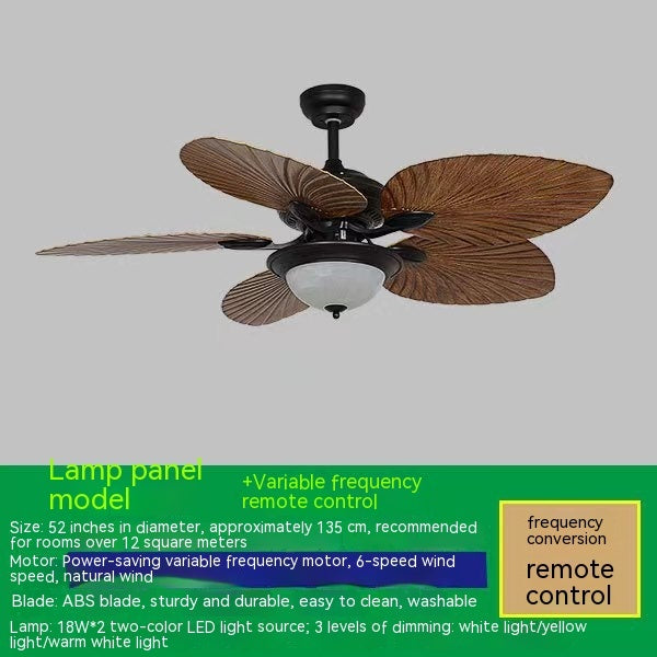 Living Room Southeast Asia Frequency Conversion Mute Fan-style Ceiling Lamp Home Integrated Retro Ceiling Fan Lights