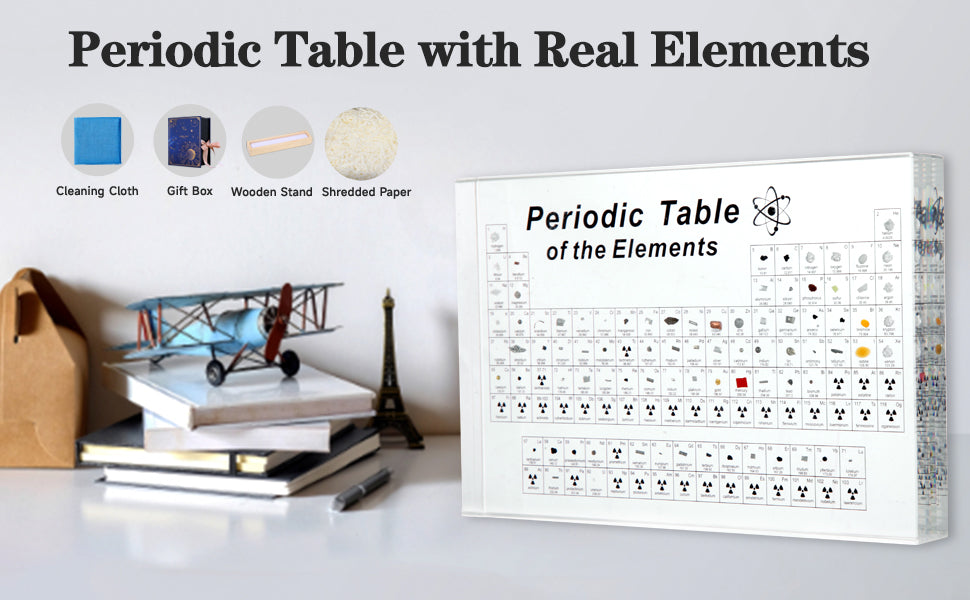 Tabla periódica con 83 tipos de elementos reales en el interior, muestras de tabla periódica de elementos acrílica, fácil de leer, regalos creativos para estudiantes y amantes de la ciencia